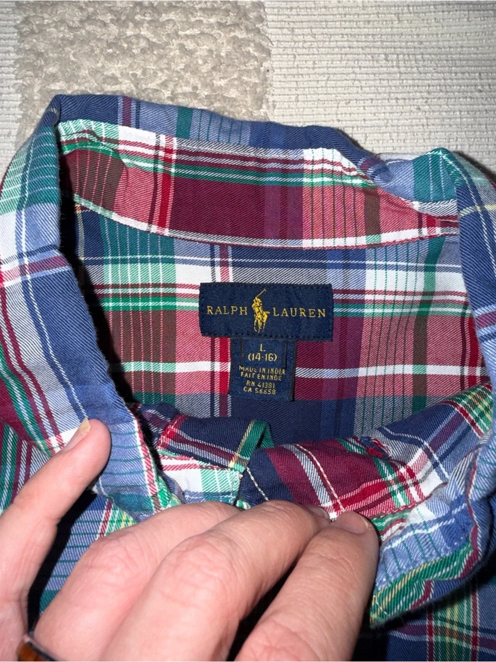Ralph Lauren‎ Green, Blue & Red Plaid Button-Down Shirt L (14-16)